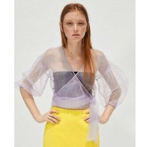 ZARA Special Edition Organza Wrap Crop Top in Violet Sz Small